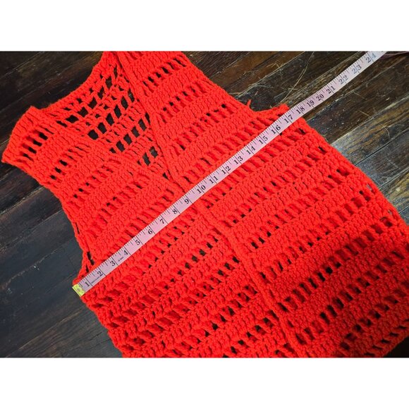 Vintage 1960s 1970s Red Crochet Knit Sweater Vest Hippie Mod - Picture 6 of 8